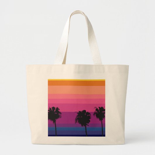 ヤシの木がある熱帯の夕日 ラージトートバッグ (正面)