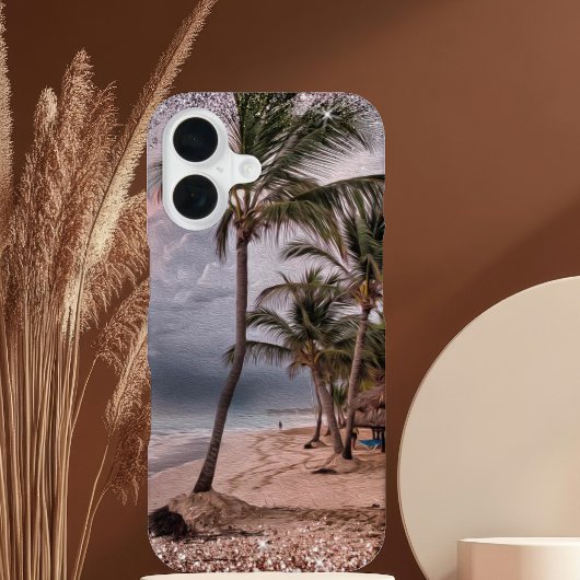 ヤシの木がある荒れたビーチ iPhone 16ケース