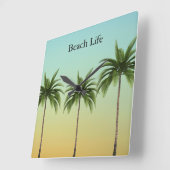 ヤシの木が一列に並ぶビーチ スクエア壁時計 (傾斜)