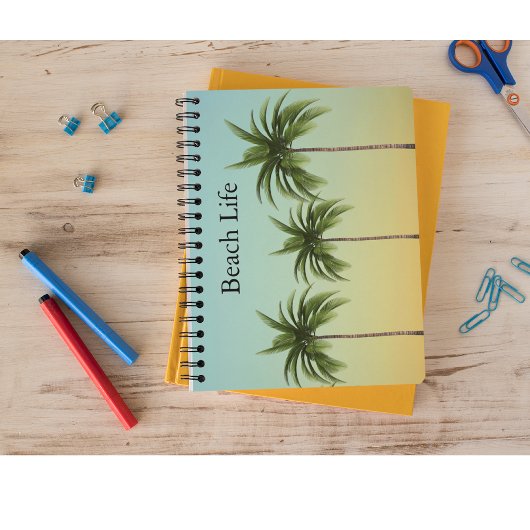ヤシの木が一列に並ぶビーチ ノートブック