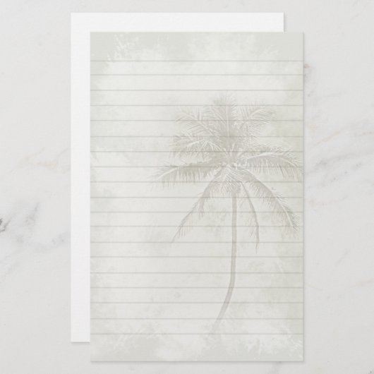 ヤシの木が並んだ文房具 – 砂色 便箋 (正面/裏面)