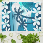 ヤシの木が咲く熱帯サーフ波 キッチンタオル (折り畳み)
