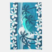 ヤシの木が咲く熱帯サーフ波 キッチンタオル (縦)