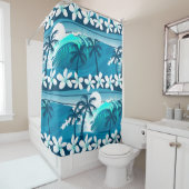 ヤシの木が咲く熱帯サーフ波 シャワーカーテン (インサイチュ)