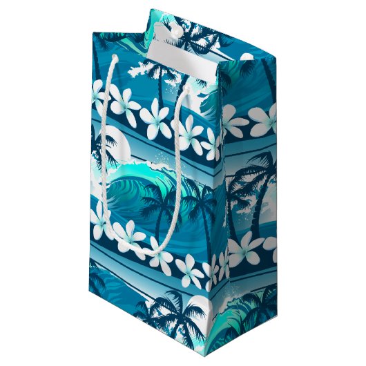ヤシの木が咲く熱帯サーフ波 スモールペーパーバッグ (正面アングル)