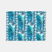 ヤシの木が咲く熱帯サーフ波 フリースブランケット (正面(横))