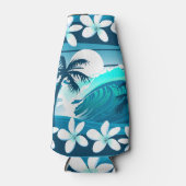 ヤシの木が咲く熱帯サーフ波 ボトルクーラー (正面)