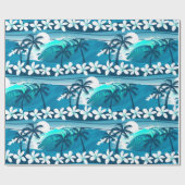 ヤシの木が咲く熱帯サーフ波 ラッピングペーパー (フラット)