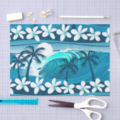 ヤシの木が咲く熱帯サーフ波 薄葉紙 (クラフト)