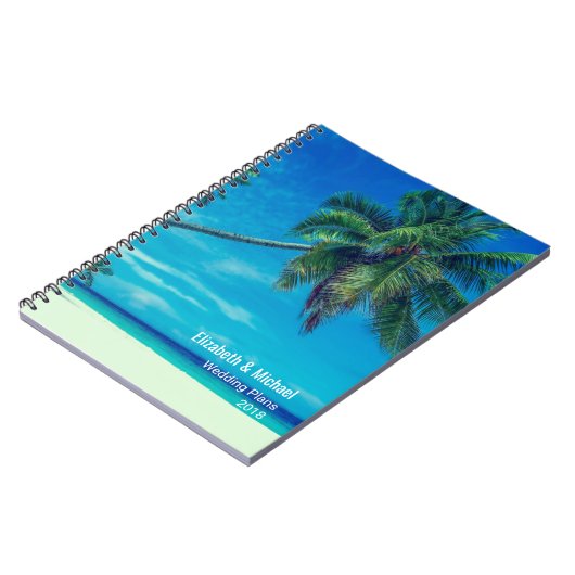 ヤシの木が描かれたホワイトサンディ結婚ビーチ ノートブック (左側)