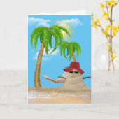 ヤシの木が植えられたクリスマスサンドマン カード (黄色い花)
