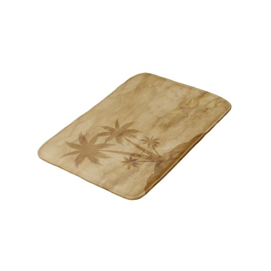 ヤシの木が植えられたセピアトーン砂漠の島 バスマット (アングル)