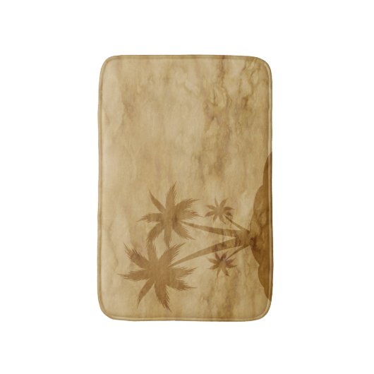 ヤシの木が植えられたセピアトーン砂漠の島 バスマット (正面縦)