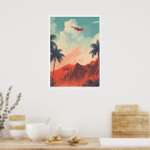 ヤシの木が植えられた風光明媚な海岸沿いの目的地 ポスター (キッチン)