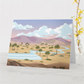 ヤシの木が茂る砂漠 カード (黄色い花)