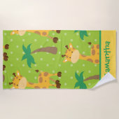 ヤシの木でキリンの冒険 ビーチタオル (正面)