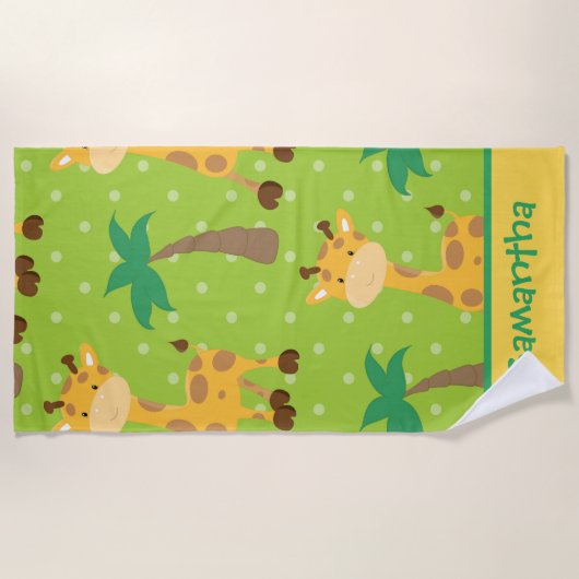 ヤシの木でキリンの冒険 ビーチタオル (正面)