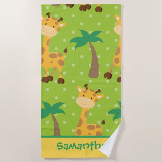 ヤシの木でキリンの冒険 ビーチタオル (正面)