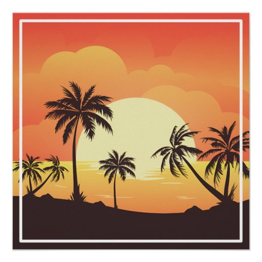 ヤシの木で夕日の景色 ポスター (正面)