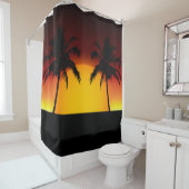 ヤシの木との熱帯日没 シャワーカーテン (インサイチュ)