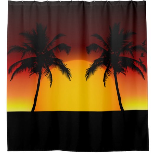 ヤシの木との熱帯日没 シャワーカーテン (正面)