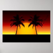 ヤシの木との熱帯日没 ポスター (正面)