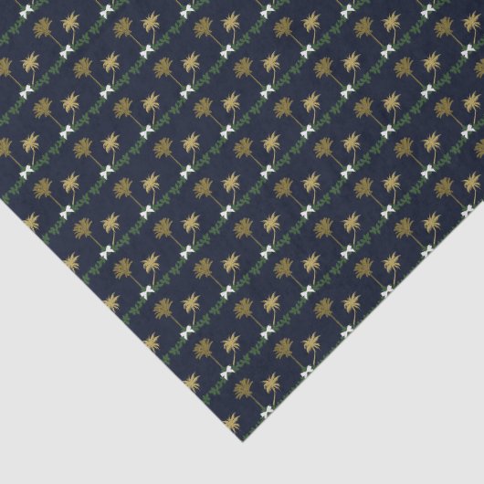 ヤシの木との青および金ゴールドの熱帯クリスマス 薄葉紙 (詳細)