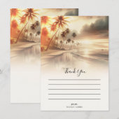 ヤシの木とオレンジ色の夕日ビーチウェディング感謝祭 招待状 (正面/裏面)