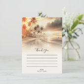 ヤシの木とオレンジ色の夕日ビーチウェディング感謝祭 招待状 (スタンド正面)