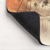 ヤシの木とオレンジ色の夕日ビーチ マウスパッド (コーナー)