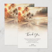 ヤシの木とオレンジ色の夕日 ビーチウェディング 感謝 招待状 (正面/裏面)