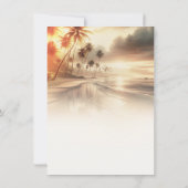 ヤシの木とオレンジ色の夕日 ビーチウェディング 感謝 招待状 (裏面)