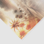 ヤシの木とオレンジ色の夕焼けのビーチウェディング 薄葉紙 (詳細)