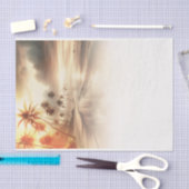 ヤシの木とオレンジ色の夕焼けのビーチウェディング 薄葉紙 (クラフト)