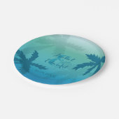 ヤシの木とカスタムのカップルがトロピカル結婚の ペーパープレート (アングル)