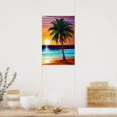 ヤシの木とカラフル夕日 ポスター (キッチン)