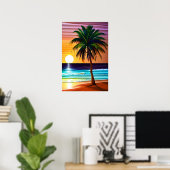 ヤシの木とカラフル夕日 ポスター (ホームオフィス)