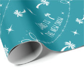 ヤシの木とクリスマスライト砂と雪 |ティール（緑がかった色） ラッピングペーパー (ロールコーナー)