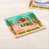 ヤシの木とサッカーのアップライト スクエアペーパーコースター (アングル)