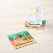 ヤシの木とサッカーのアップライト スクエアペーパーコースター (インサイチュ)