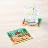 ヤシの木とサッカーのアップライト スクエアペーパーコースター (インサイチュ)