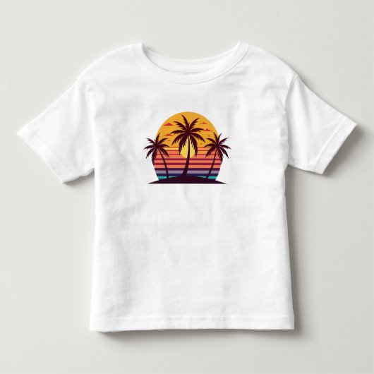 ヤシの木とサンセットのベクター トドラーTシャツ (正面)