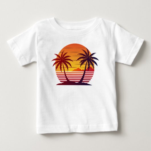 ヤシの木とサンセットのベクター ベビーTシャツ (正面)