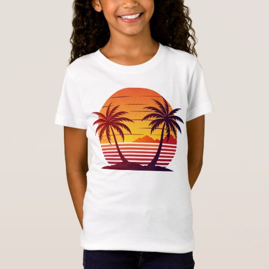 ヤシの木とサンセットのベクター Tシャツ (正面)