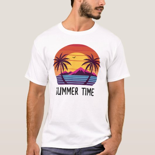 ヤシの木とサンセットのベクター Tシャツ (正面)