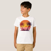 ヤシの木とサンセットのベクター Tシャツ (正面フル)