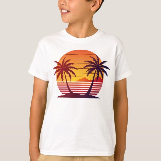 ヤシの木とサンセットのベクター Tシャツ (正面)
