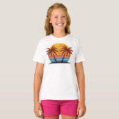 ヤシの木とサンセットのベクター Tシャツ (正面フル)