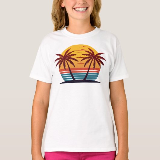 ヤシの木とサンセットのベクター Tシャツ (正面)