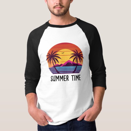 ヤシの木とサンセットのベクター Tシャツ (正面)